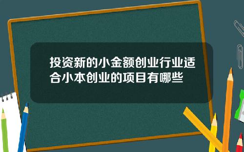 投资新的小金额创业行业适合小本创业的项目有哪些