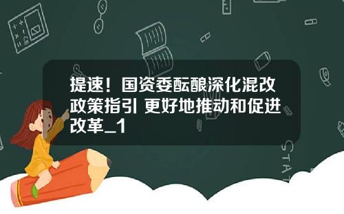 提速！国资委酝酿深化混改政策指引 更好地推动和促进改革_1