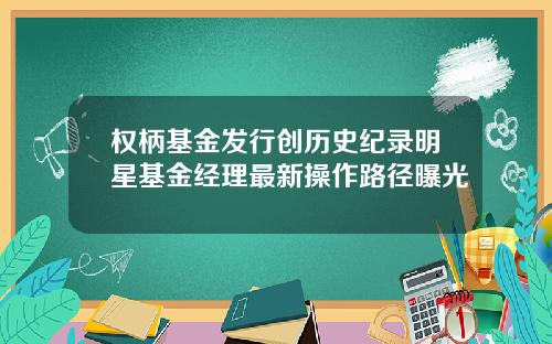 权柄基金发行创历史纪录明星基金经理最新操作路径曝光