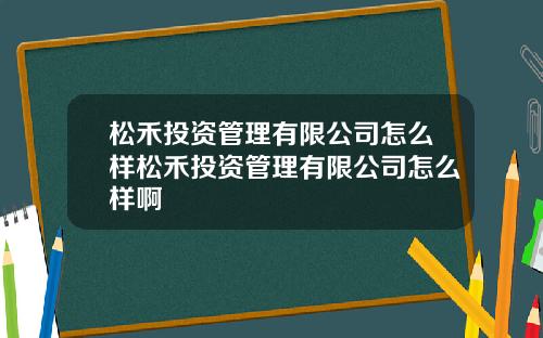 松禾投资管理有限公司怎么样松禾投资管理有限公司怎么样啊