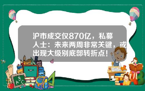 沪市成交仅870亿，私募人士：未来两周非常关键，或出现大级别底部转折点！