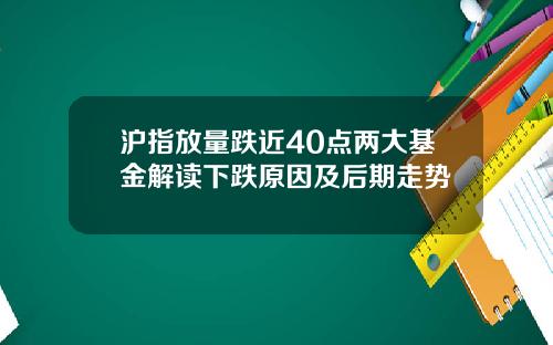 沪指放量跌近40点两大基金解读下跌原因及后期走势