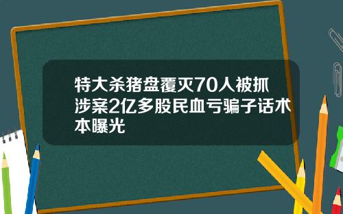 特大杀猪盘覆灭70人被抓涉案2亿多股民血亏骗子话术本曝光