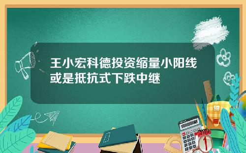 王小宏科德投资缩量小阳线或是抵抗式下跌中继