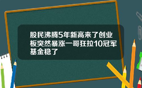 股民沸腾5年新高来了创业板突然暴涨一哥狂拉10冠军基金稳了