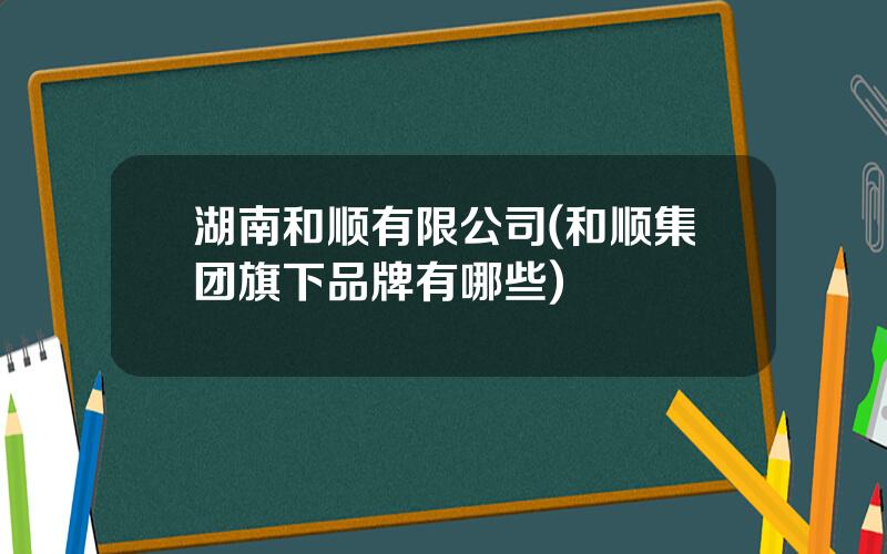 湖南和顺有限公司(和顺集团旗下品牌有哪些)