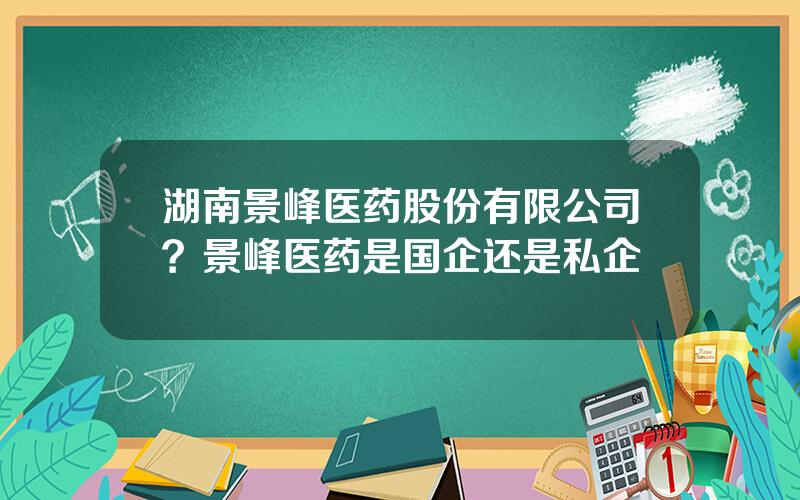 湖南景峰医药股份有限公司？景峰医药是国企还是私企