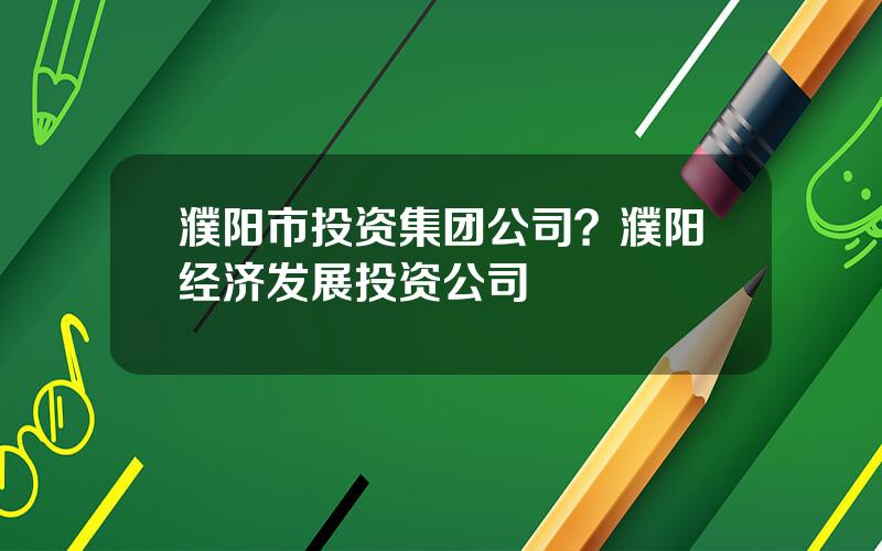 濮阳市投资集团公司？濮阳经济发展投资公司