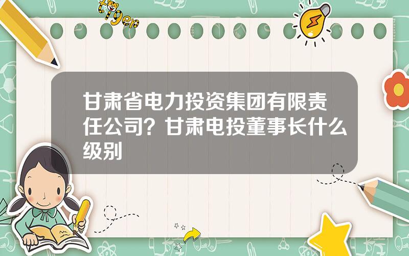 甘肃省电力投资集团有限责任公司？甘肃电投董事长什么级别