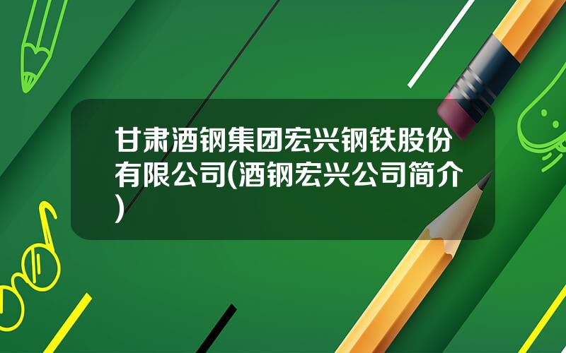 甘肃酒钢集团宏兴钢铁股份有限公司(酒钢宏兴公司简介)