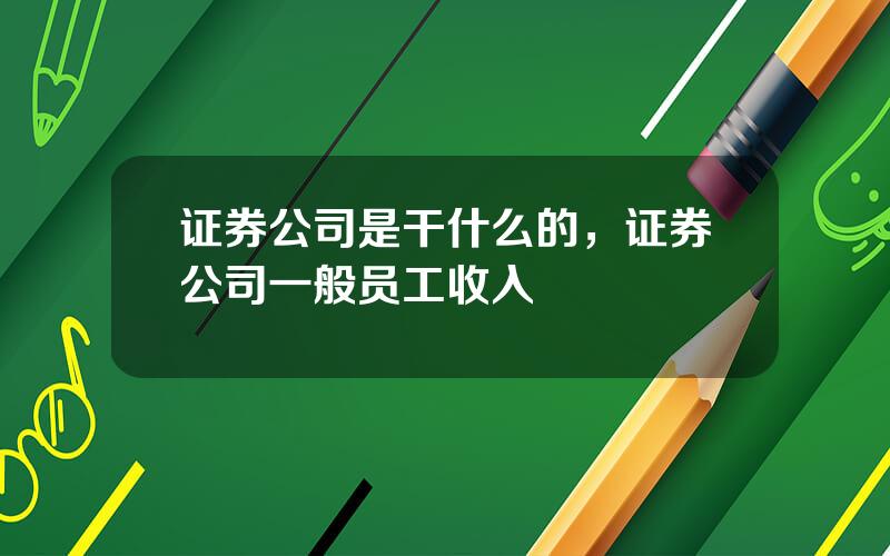 证券公司是干什么的，证券公司一般员工收入